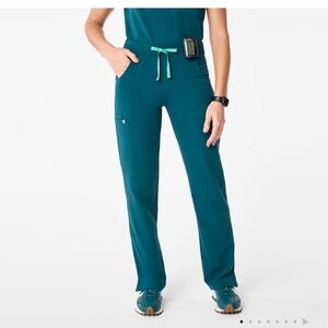 Figs Straight Leg Scrub Pants in Teal with Mint Drawstring